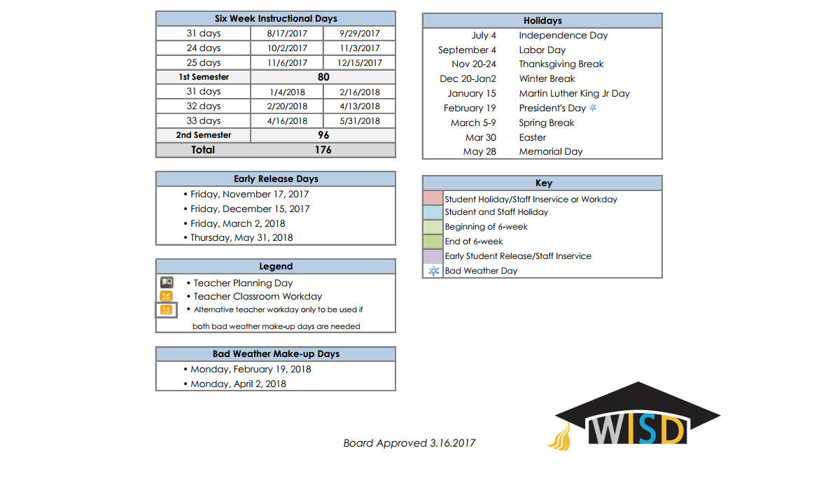 District School Academic Calendar Key for South Waco Elementary School