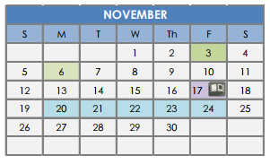 District School Academic Calendar for South Waco Elementary School for November 2017