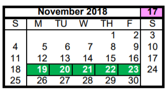 District School Academic Calendar for Nimitz High School for November 2018