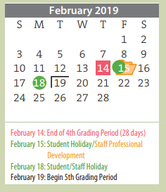 District School Academic Calendar for Amarillo High School for February 2019