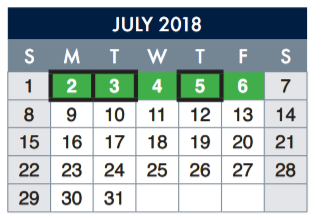 District School Academic Calendar for Nixon Elementary for July 2018