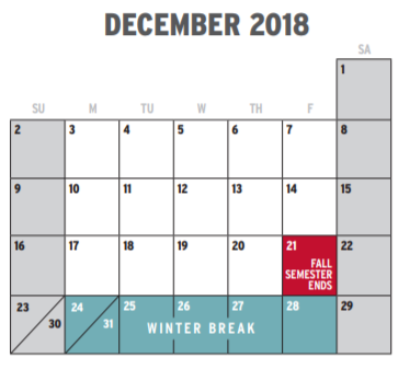 District School Academic Calendar for O D Wyatt High School for December 2018