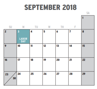 District School Academic Calendar for J T Stevens Elementary for September 2018