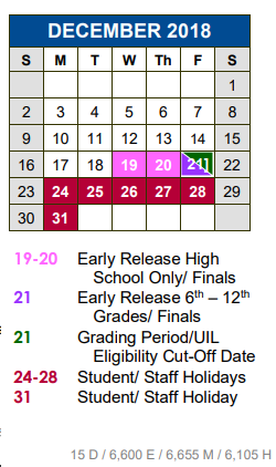 District School Academic Calendar for Elm Grove Elementary School for December 2018