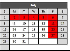 District School Academic Calendar for Florence Elementary for July 2018