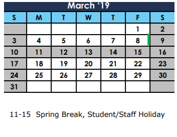 District School Academic Calendar for Thompson Intermediate for March 2019