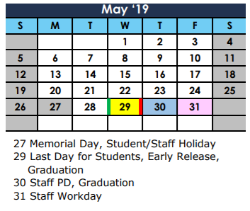 District School Academic Calendar for Thompson Intermediate for May 2019