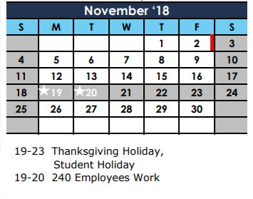 District School Academic Calendar for Thompson Intermediate for November 2018