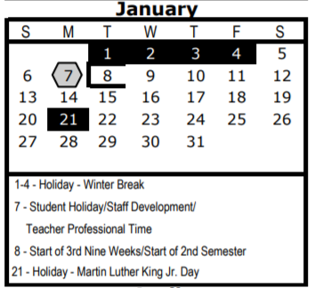 District School Academic Calendar for Whittier Middle for January 2019