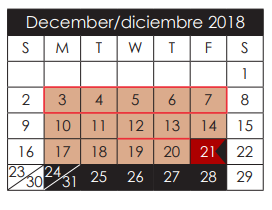 District School Academic Calendar for John Drugan School for December 2018