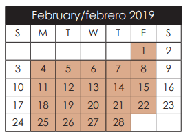 District School Academic Calendar for John Drugan School for February 2019