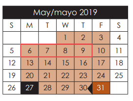 District School Academic Calendar for John Drugan School for May 2019