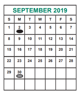 District School Academic Calendar for Best Elementary School for September 2019