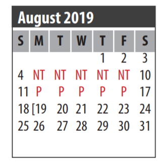 District School Academic Calendar for Creekside Intermediate for August 2019