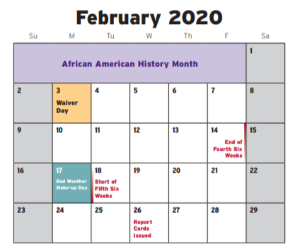 District School Academic Calendar for J T Stevens Elementary for February 2020