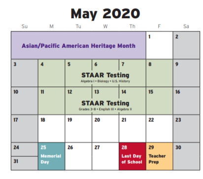 District School Academic Calendar for J T Stevens Elementary for May 2020