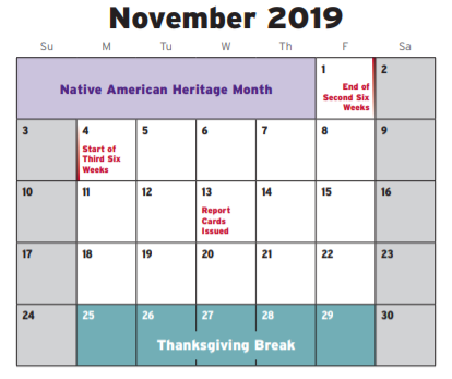District School Academic Calendar for J T Stevens Elementary for November 2019