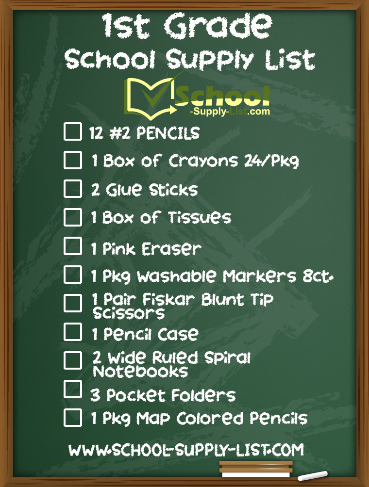 1st Grade School Supply List 