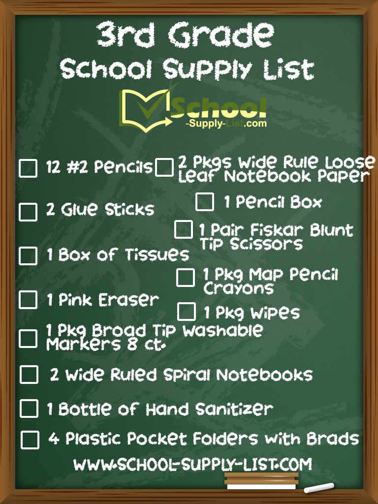 3rd Grade School Supply List 
