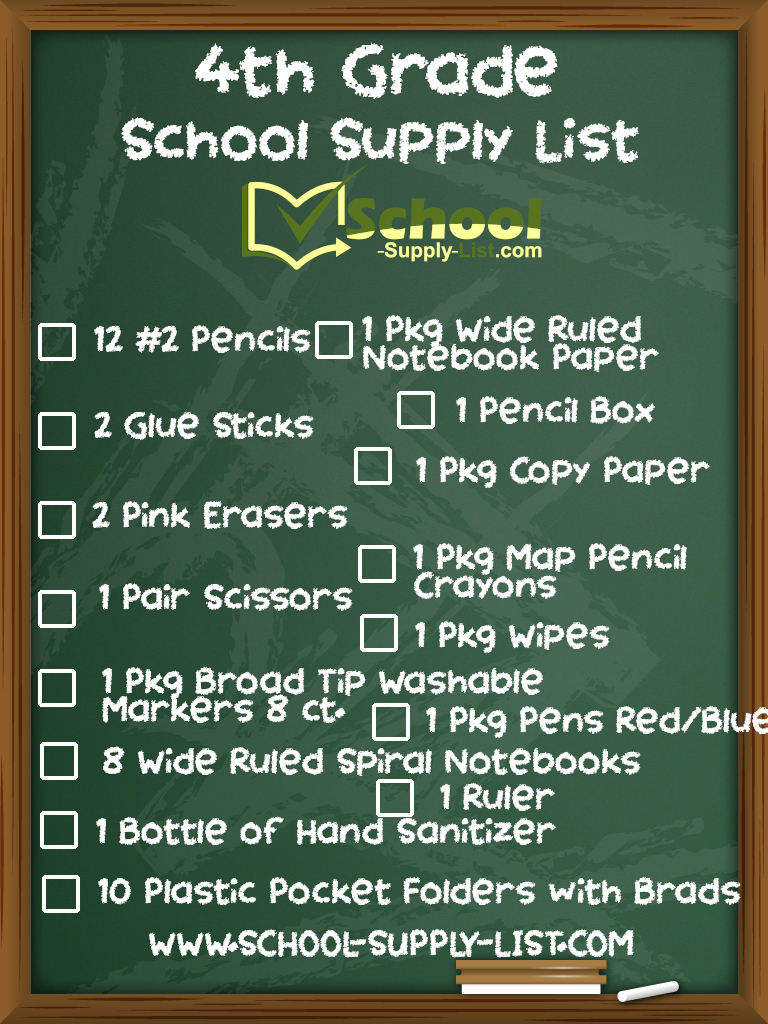 4th Grade School Supply List 