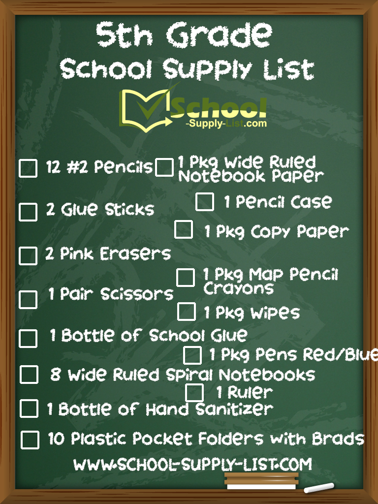5th Grade School Supply List 