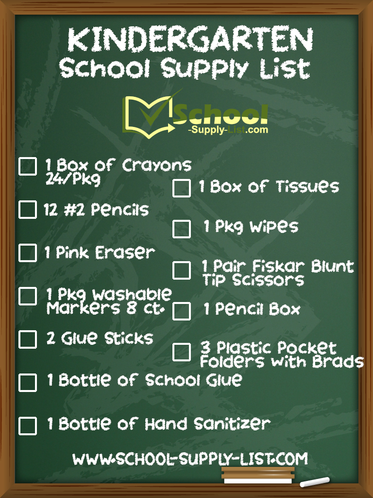 Kindergarten School Supply List 