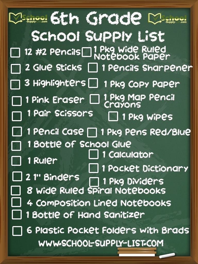 6th Grade Classroom Supply List School Supply List Resources