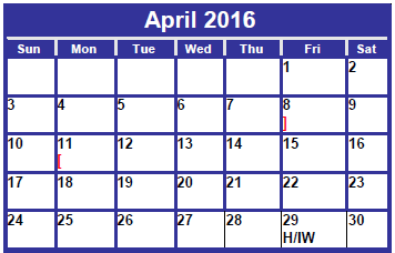 District School Academic Calendar for Day Nursery Of Abilene for April 2016
