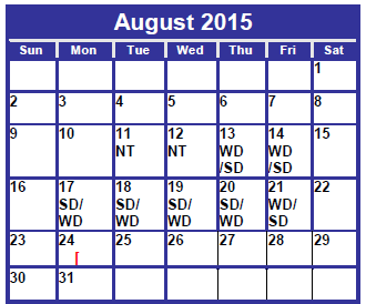 District School Academic Calendar for Day Nursery Of Abilene for August 2015