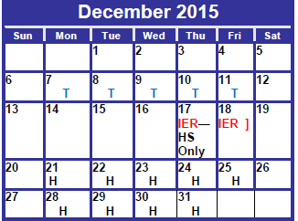 District School Academic Calendar for Juvenile Detention Center for December 2015