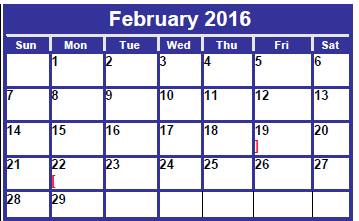 District School Academic Calendar for Taylor Elementary for February 2016