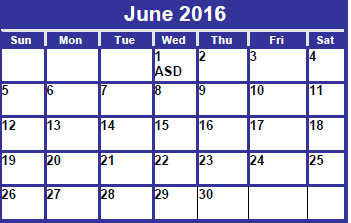 District School Academic Calendar for Day Nursery Of Abilene for June 2016