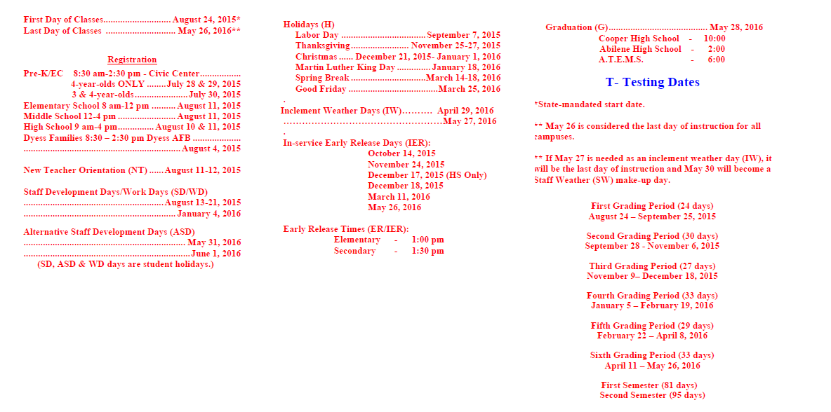 District School Academic Calendar Key for Travis Opportunity Ctr