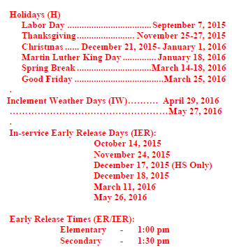 District School Academic Calendar Legend for Day Nursery Of Abilene