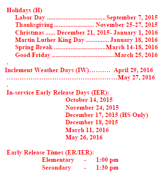 District School Academic Calendar Legend for Ortiz Elementary