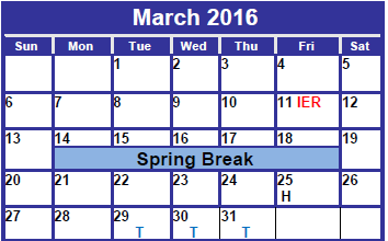 District School Academic Calendar for Abilene Psychiatric Institute for March 2016