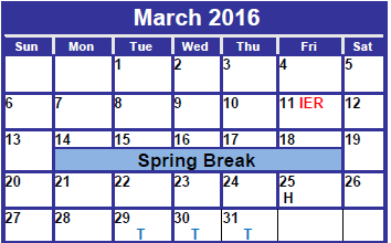 District School Academic Calendar for Harmony Family Services for March 2016