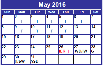 District School Academic Calendar for Woodson Skill Ctr for May 2016