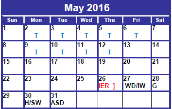 District School Academic Calendar for Day Nursery Of Abilene for May 2016