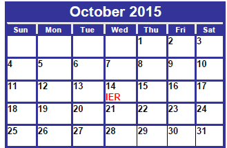 District School Academic Calendar for Sp Ed O J T for October 2015
