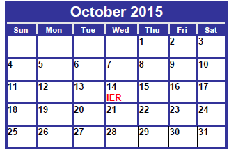 District School Academic Calendar for Day Nursery Of Abilene for October 2015