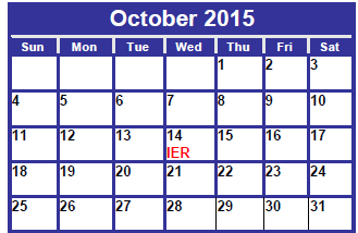 District School Academic Calendar for Taylor Elementary for October 2015