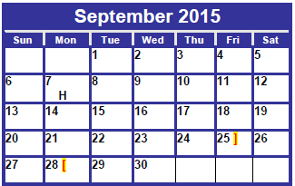 District School Academic Calendar for Reassignment Ctr for September 2015