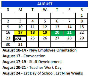 District School Academic Calendar for Bexar Co J J A E P for August 2015