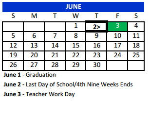 District School Academic Calendar for Bexar Co J J A E P for June 2016