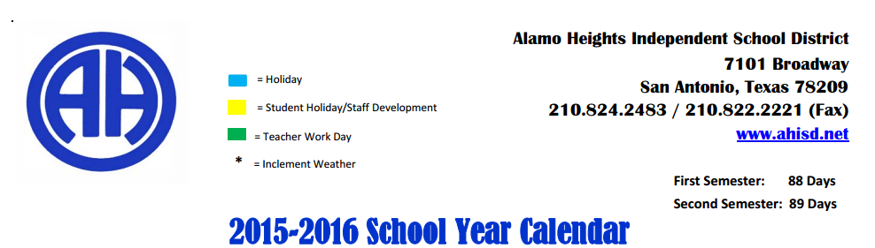 District School Academic Calendar Key for Alamo Heights High School
