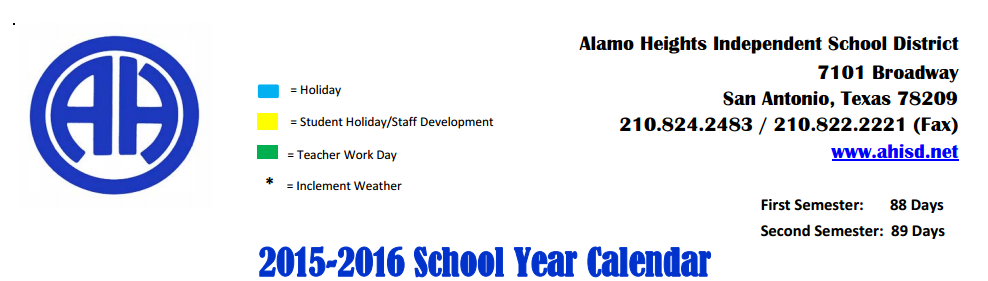 District School Academic Calendar Key for Bexar Co J J A E P