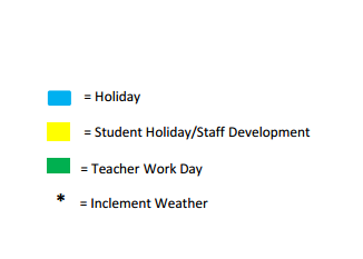 District School Academic Calendar Legend for Cambridge Elementary