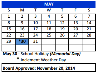 District School Academic Calendar for Bexar Co J J A E P for May 2016
