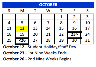 District School Academic Calendar for Alamo Heights High School for October 2015